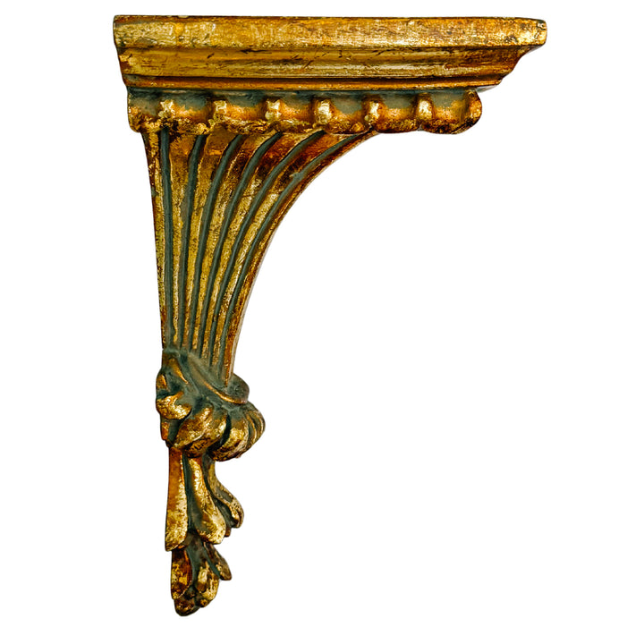 Vintage Italian Neoclassical Style Gilt Fluted Wall Brackets