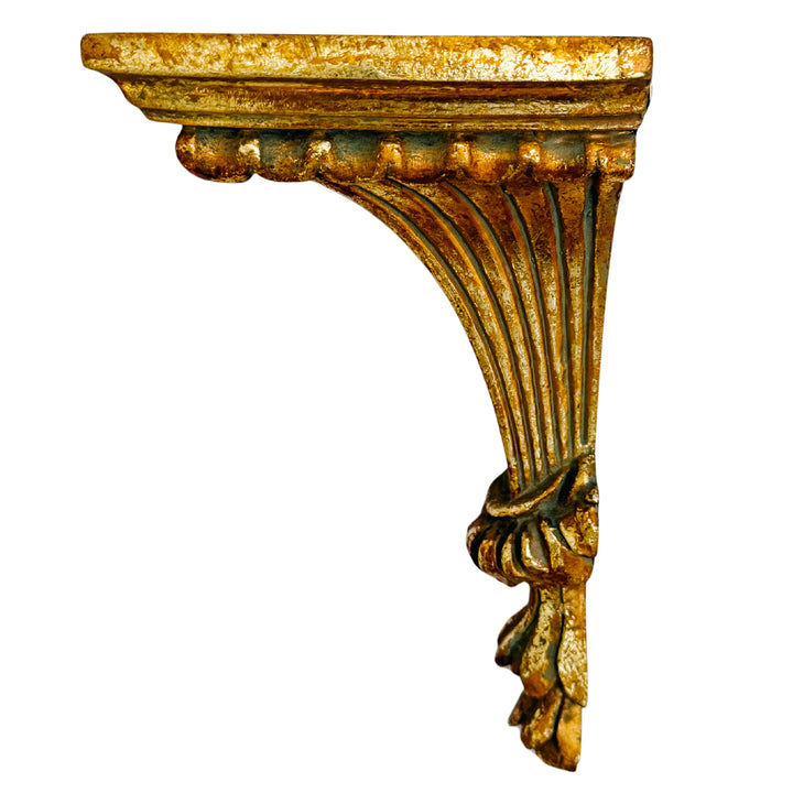 Vintage Italian Neoclassical Style Gilt Fluted Wall Brackets