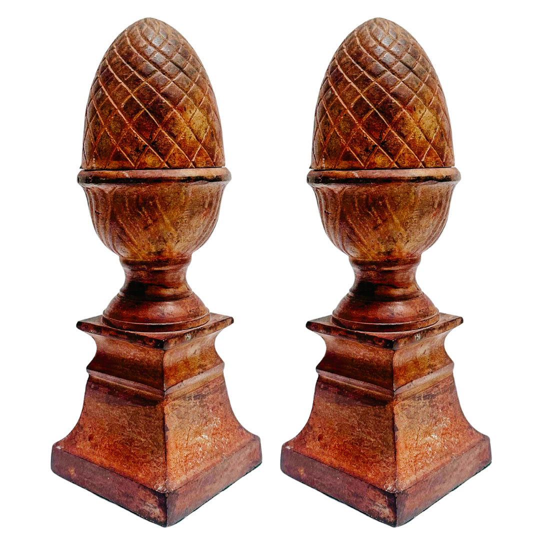 Pair of Vintage Rust Patinated Acorn Finial Bookends