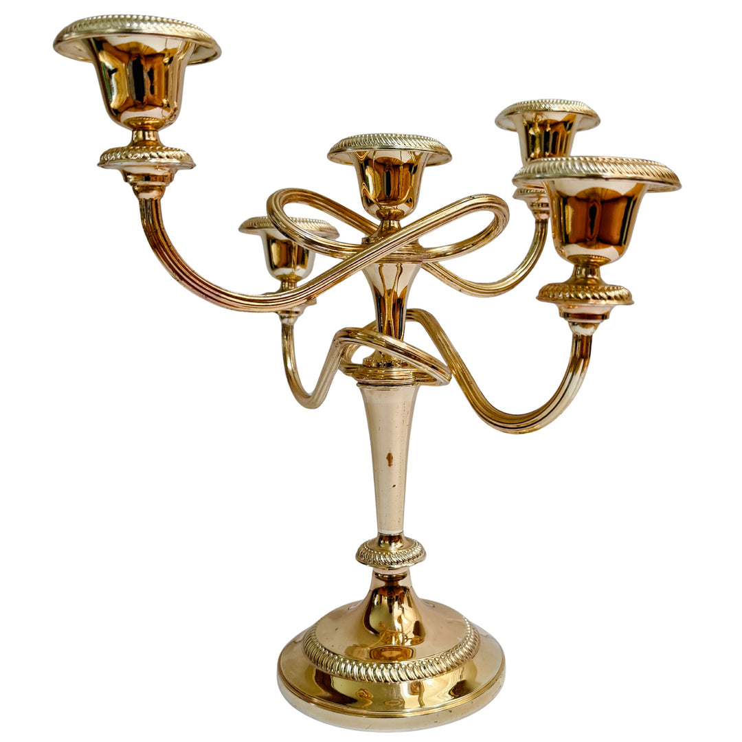 Vintage French Silver-on-Copper 5-Arm Candelabras