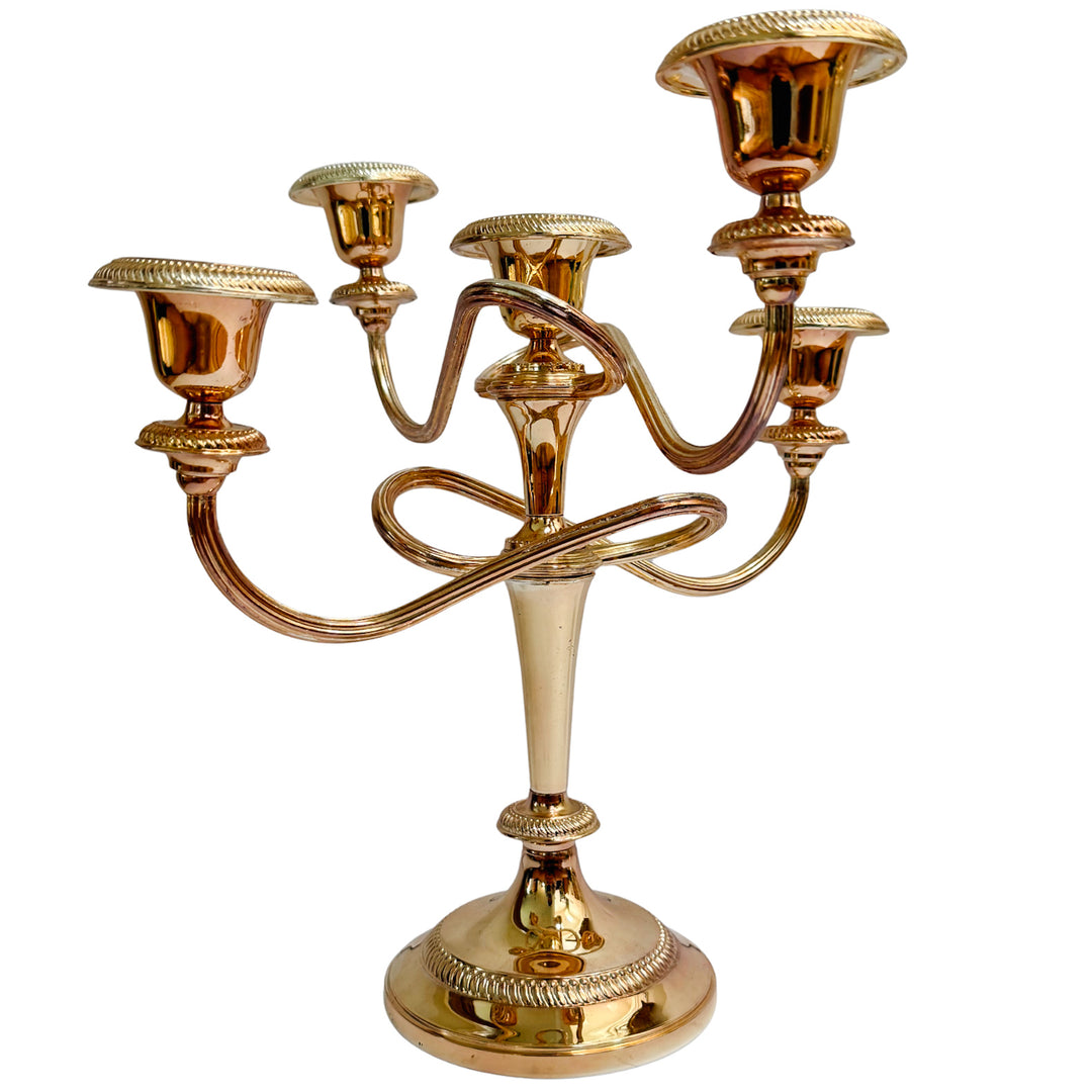 Vintage French Silver-on-Copper 5-Arm Candelabras