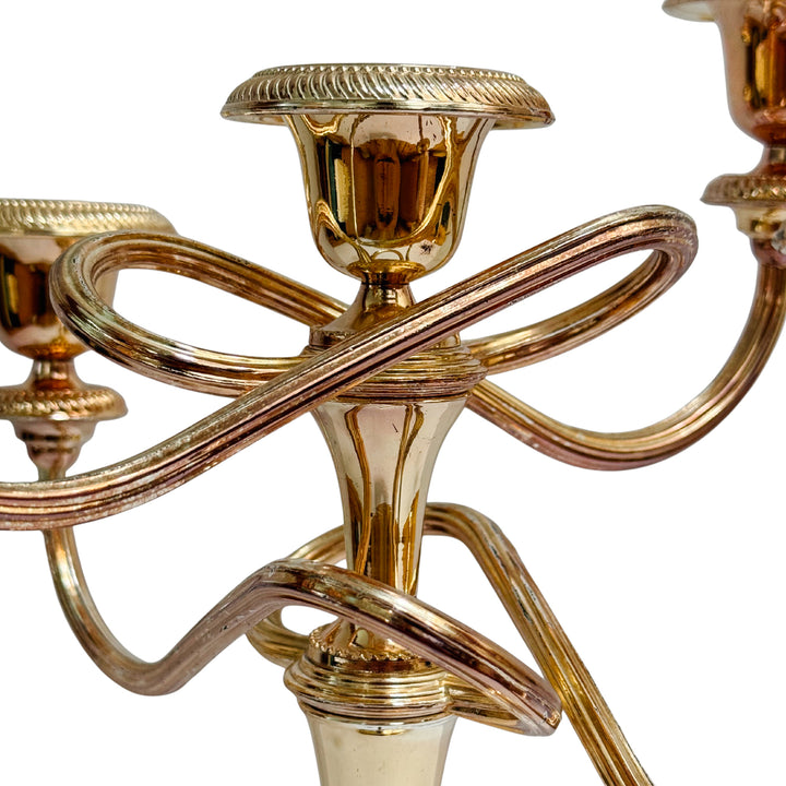 Vintage French Silver-on-Copper 5-Arm Candelabras