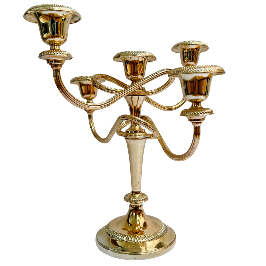 Pair of Early 20th Century Parisian Silver-on-Copper 5-Arm Candelabras