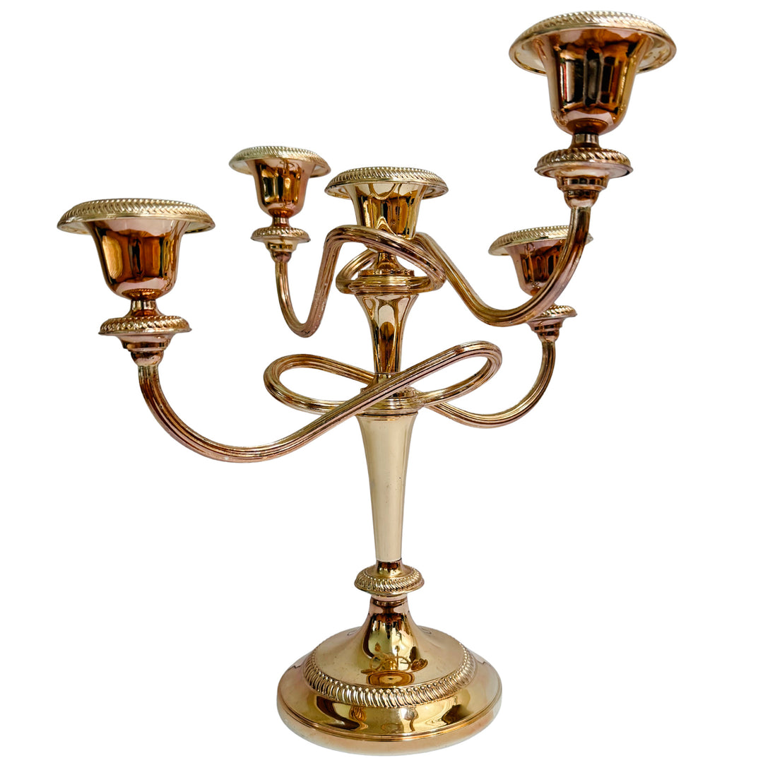 Vintage French Silver-on-Copper 5-Arm Candelabras