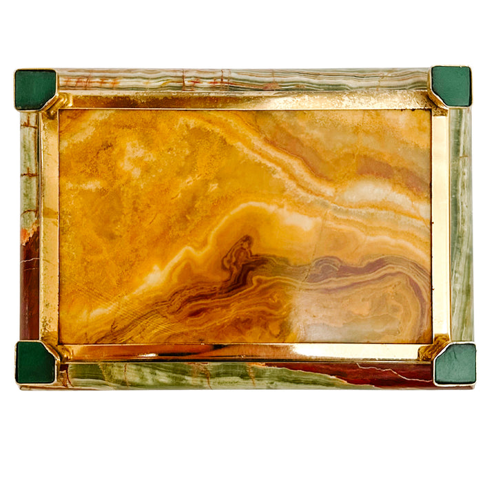 Parisian Mid-Century Footed Onyx and Brass Casket with Red Velvet Lining