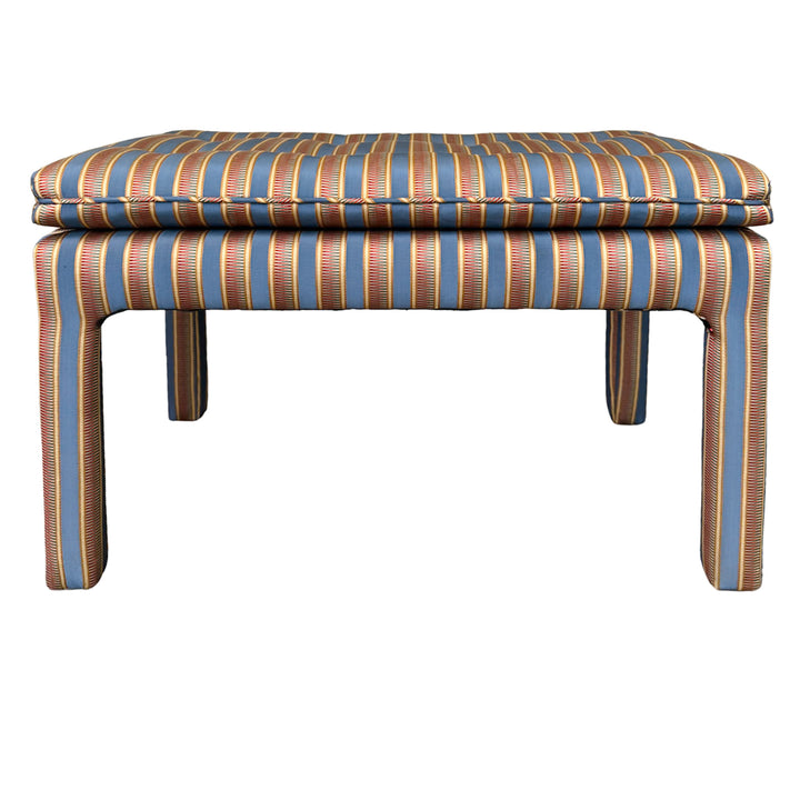 1990s Parsons Style Large Button-Tufted Ottomans or Benches in Striped Upholstery