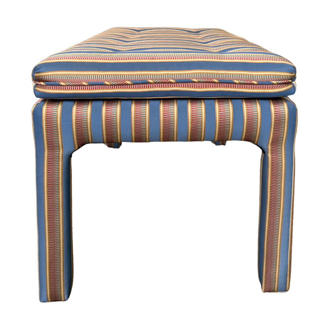 1990s Parsons Style Large Button-Tufted Ottomans or Benches in Striped Upholstery