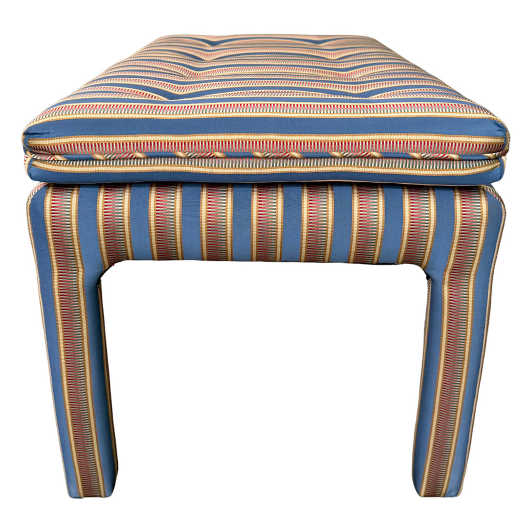 1990s Parsons Style Large Button-Tufted Ottomans or Benches in Striped Upholstery