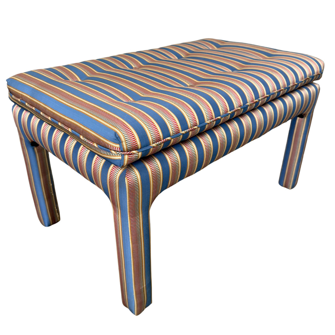1990s Parsons Style Large Button-Tufted Ottomans or Benches in Striped Upholstery
