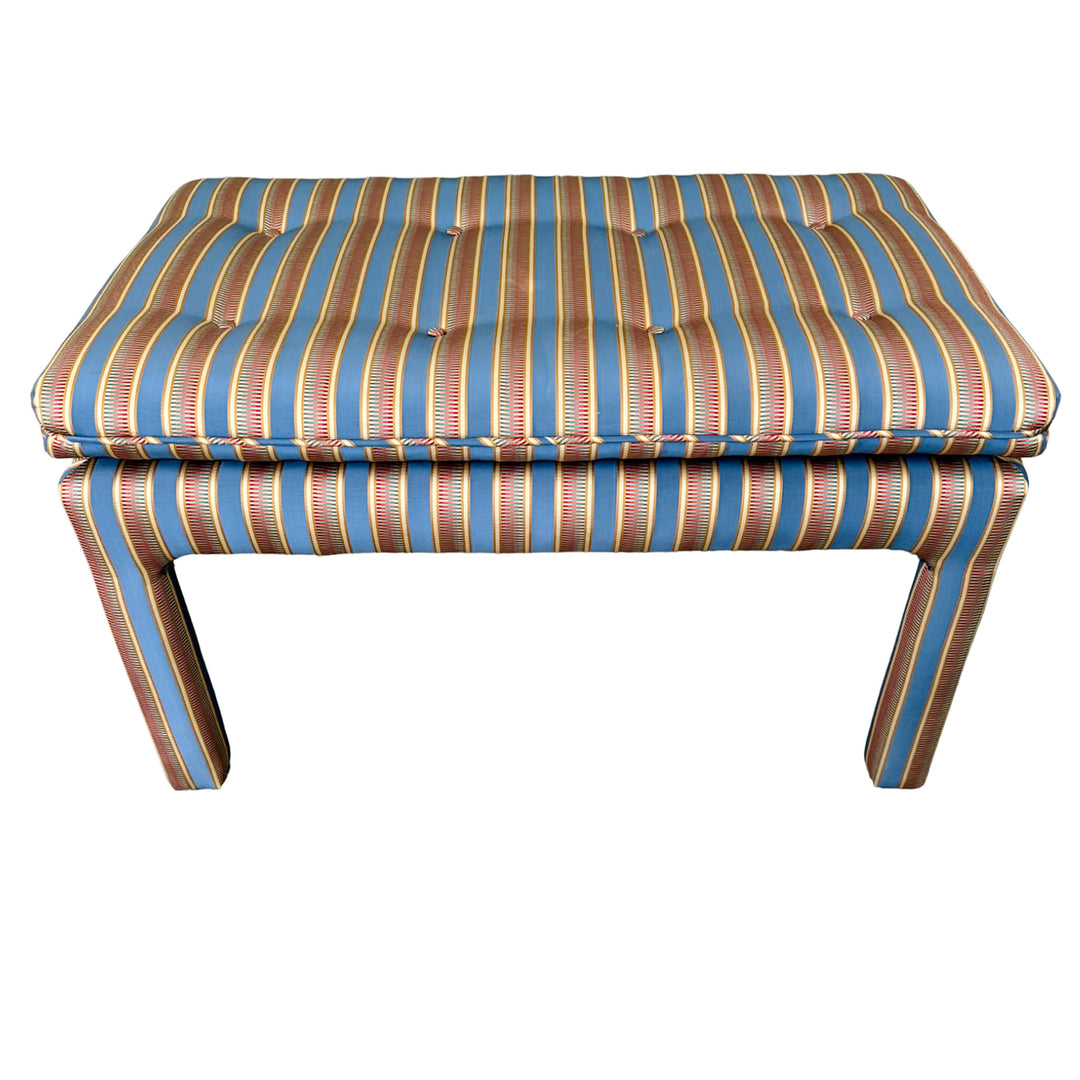 1990s Parsons Style Large Button-Tufted Ottomans or Benches in Striped Upholstery