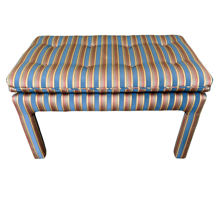 1990s Parsons Style Large Button-Tufted Ottomans or Benches in Striped Upholstery