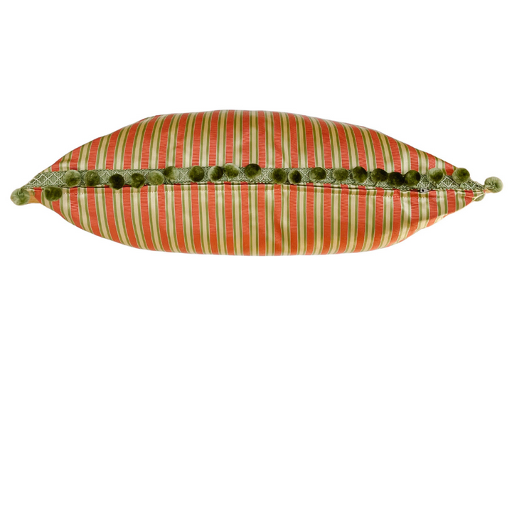 Peach & Green Striped Rectangular Pillows With Pom Poms