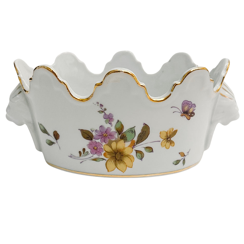 Petite Scalloped Jardiniere With Lion Head Handles