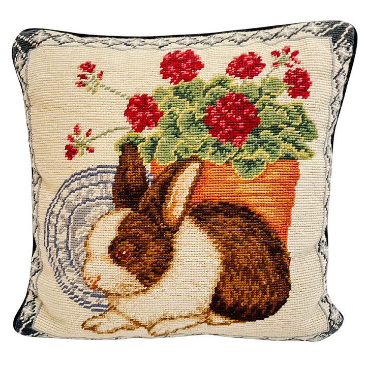 Petite Vintage Bunny Needlepoint Pillow