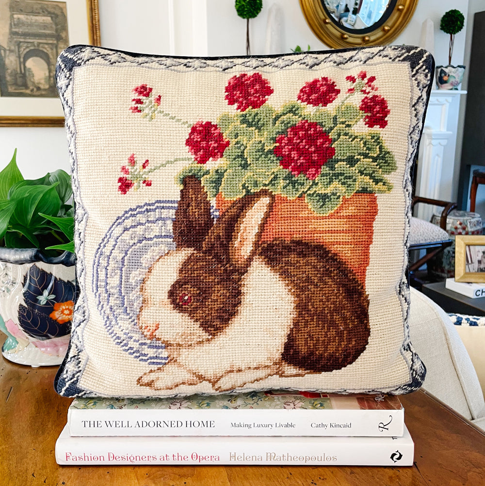 Petite Vintage Bunny Needlepoint Pillow