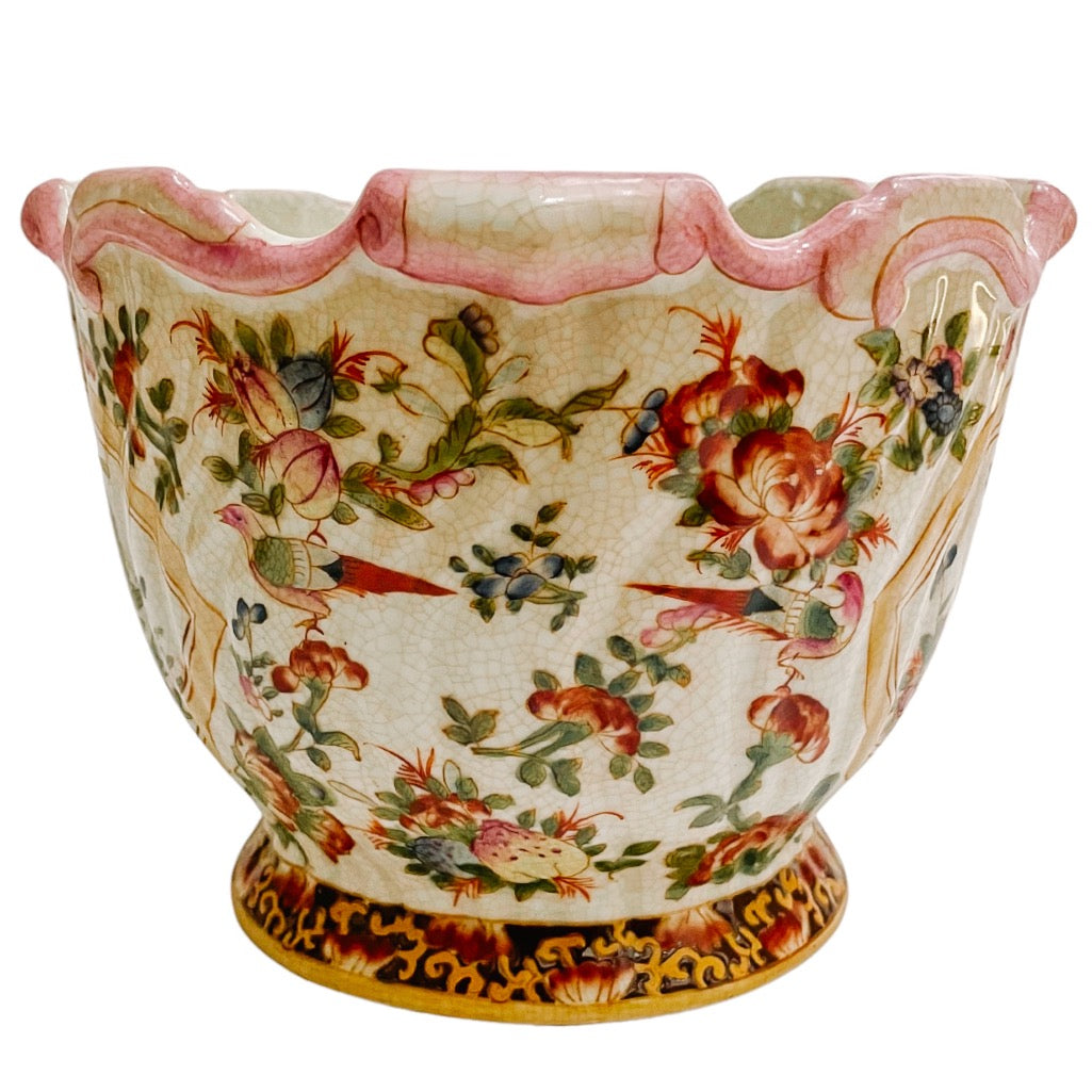 Pink Chinoiserie Scalloped Cachepot Planter