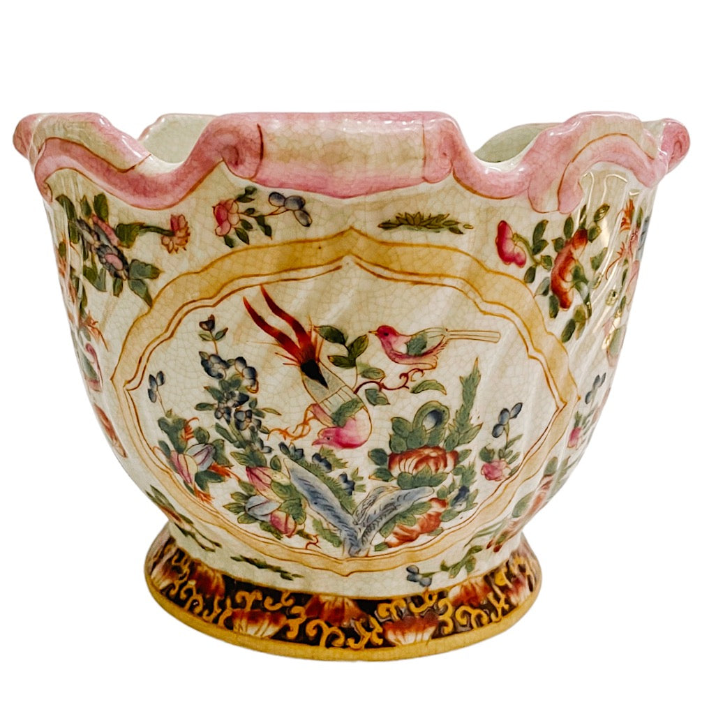 Pink Chinoiserie Scalloped Cachepot Planter