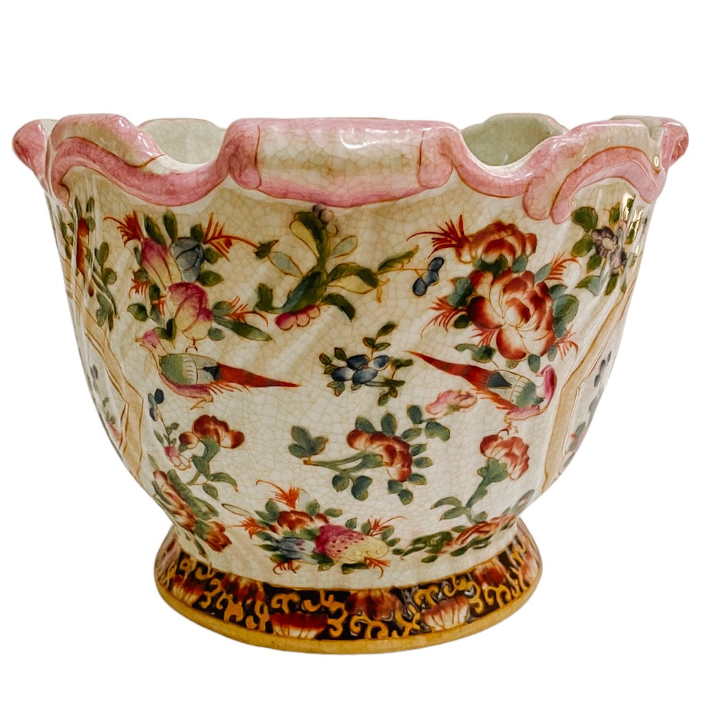 Pink Chinoiserie Scalloped Cachepot Planter