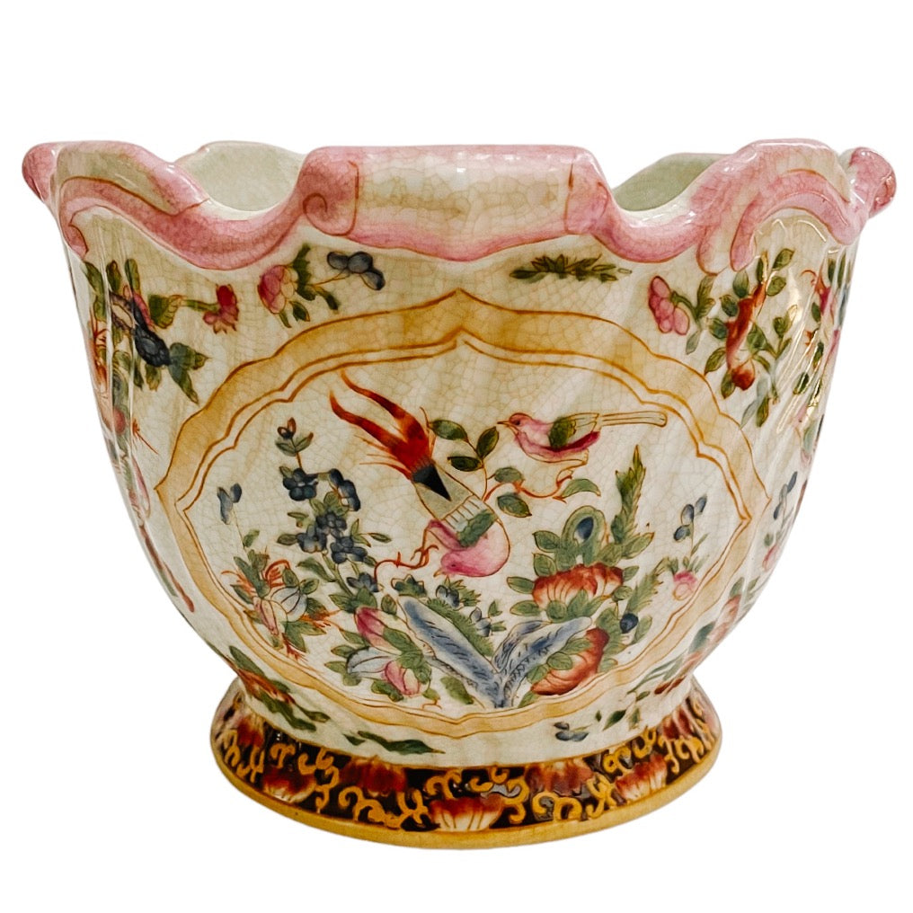 Pink Chinoiserie Scalloped Cachepot Planter