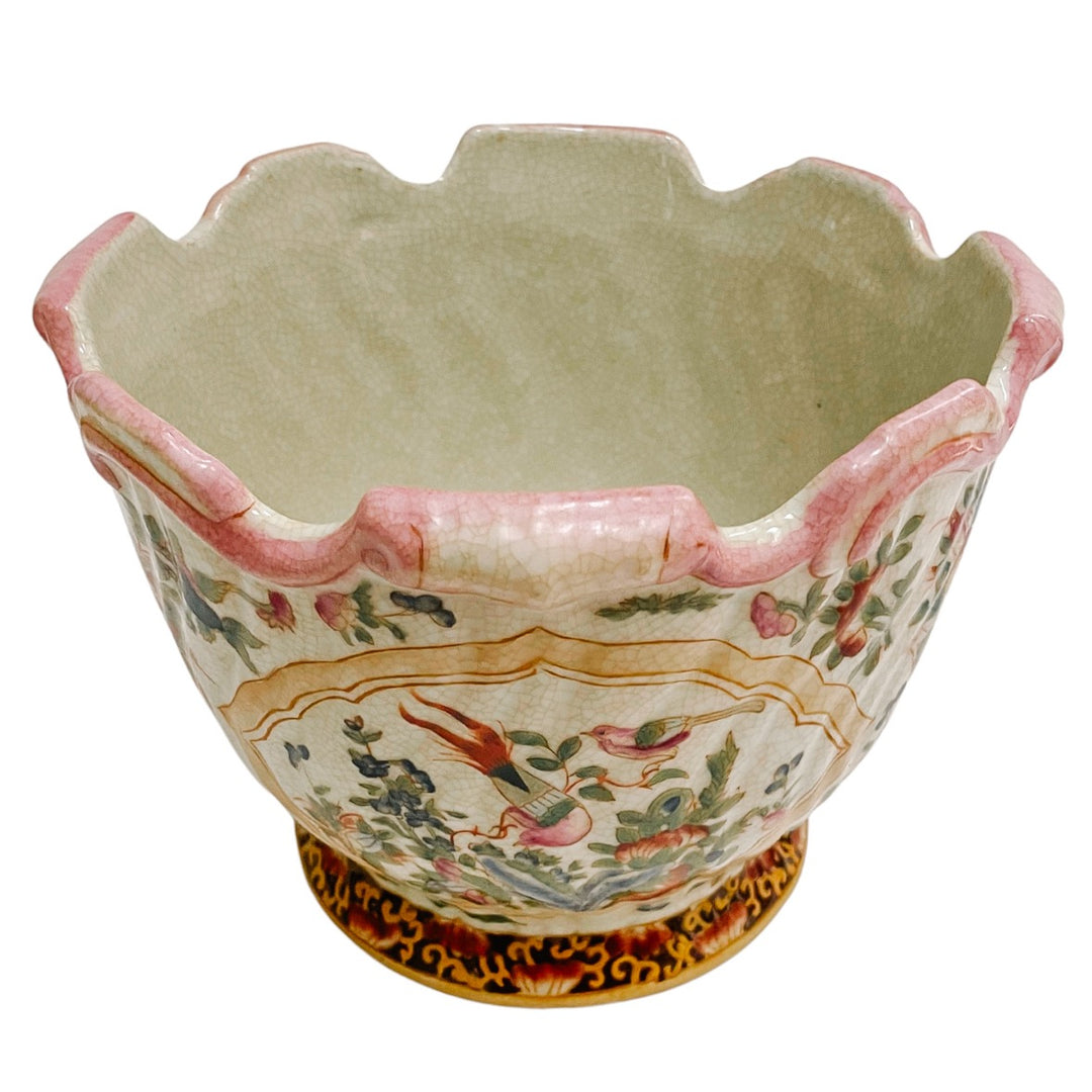 Pink Chinoiserie Scalloped Cachepot Planter