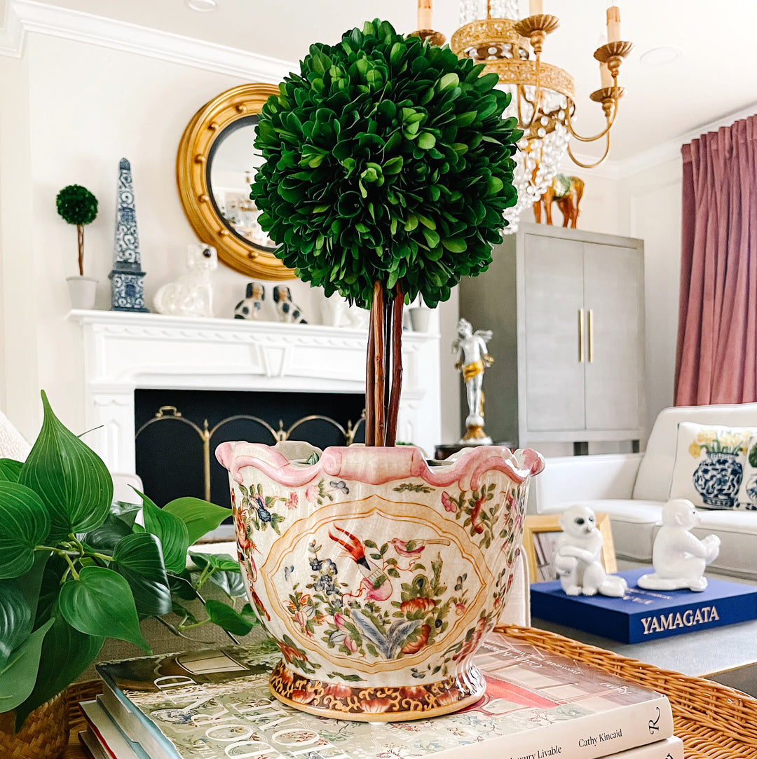 Pink Chinoiserie Scalloped Cachepot Planter