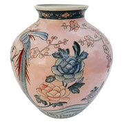 Vintage Pink Chinoiserie Vase With Phoenix Birds & Chrysanthemums