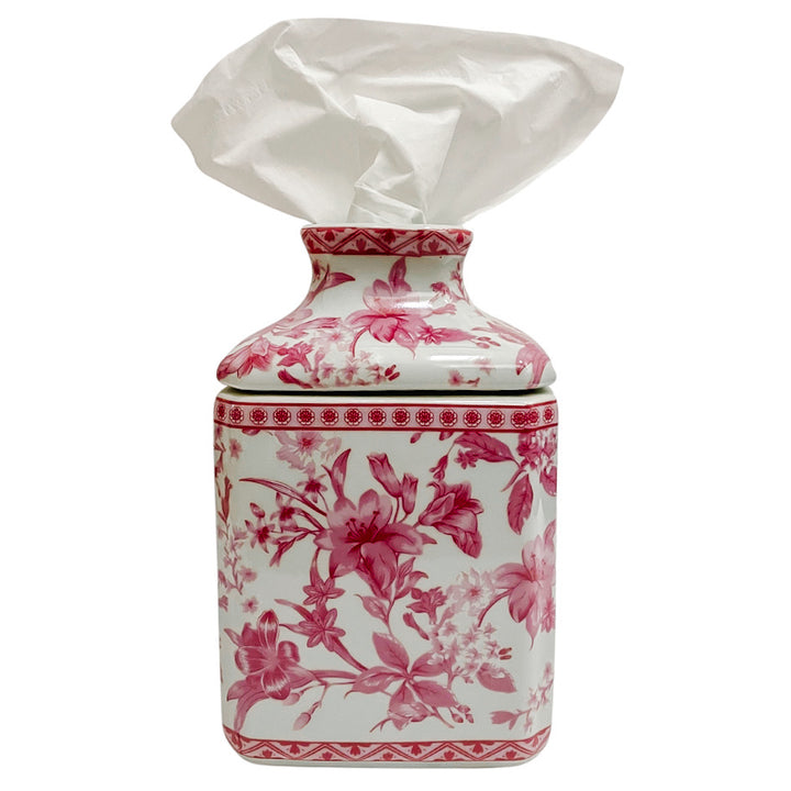 Pink Floral Chinoiserie Ceramic Tissue Box Cover