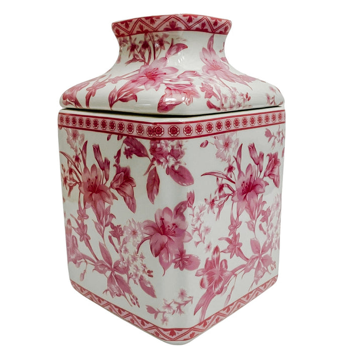 Pink Floral Chinoiserie Ceramic Tissue Box Cover