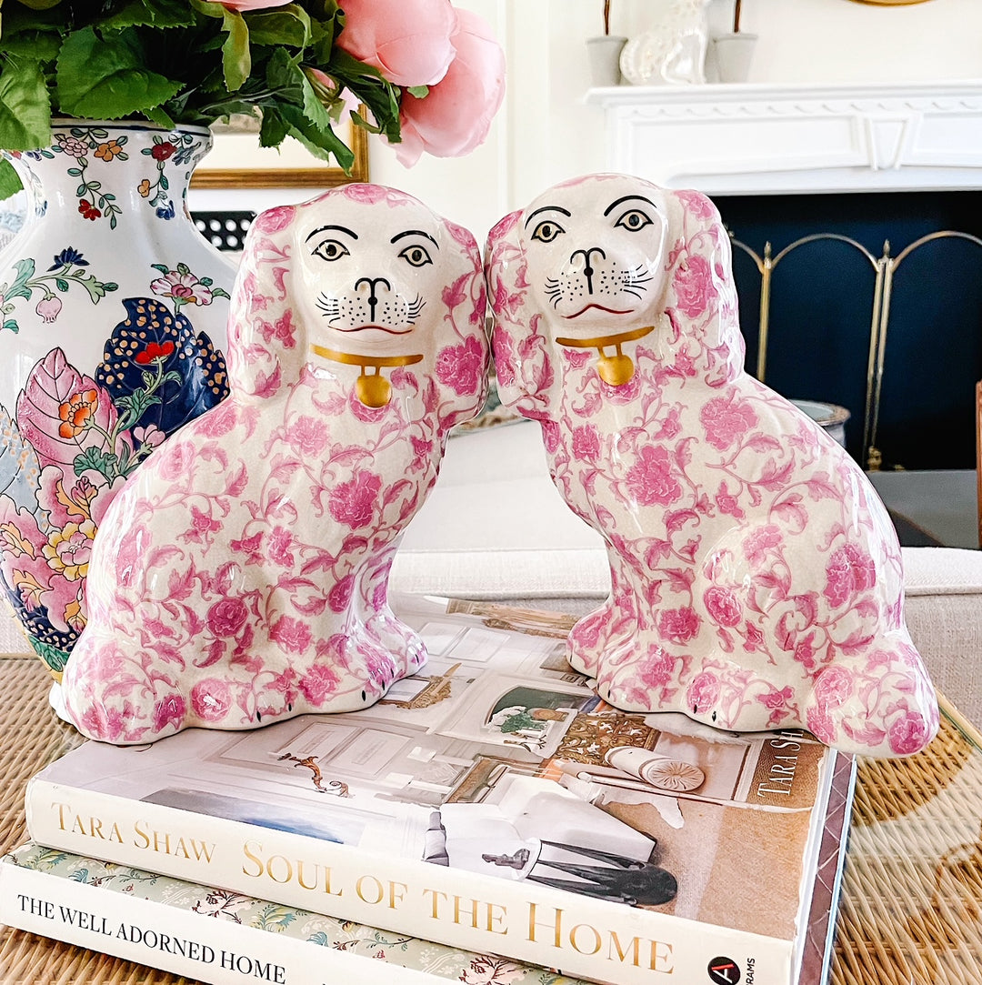 Pink Floral Staffordshire Style Spaniel Dogs