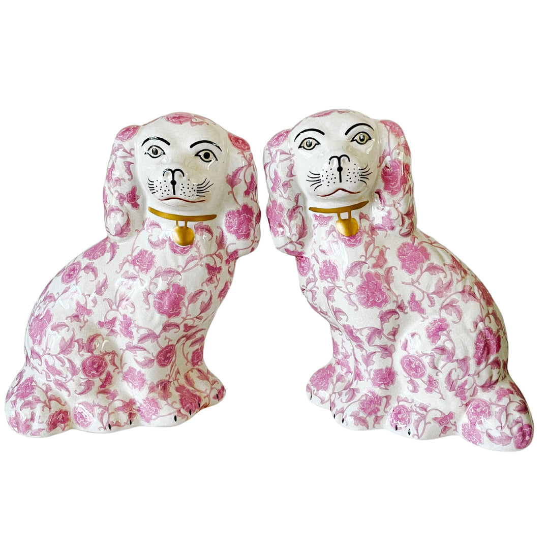 Pink Floral Staffordshire Style Spaniel Dogs