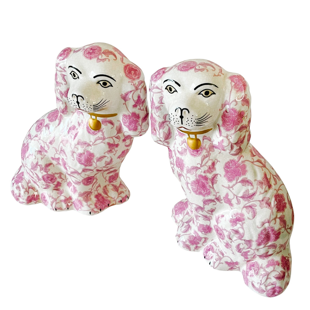 Pink Floral Staffordshire Style Spaniel Dogs