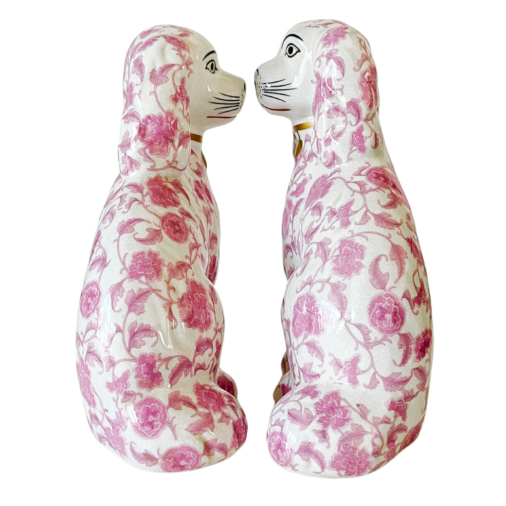 Pink Floral Staffordshire Style Spaniel Dogs