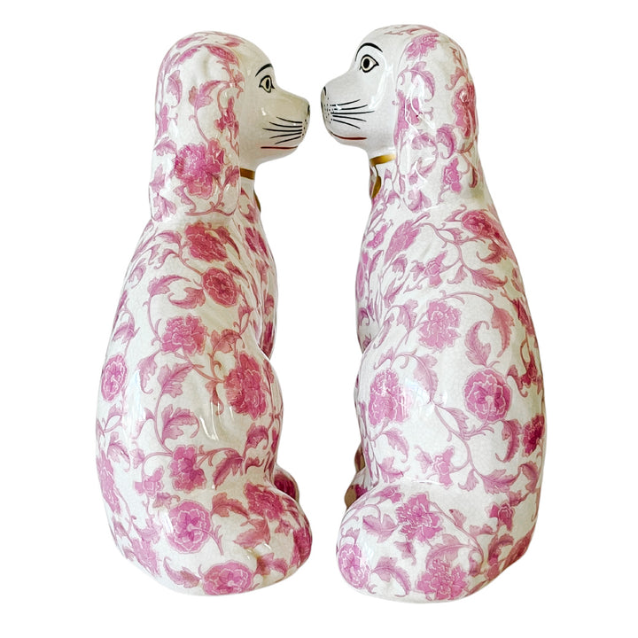 Pink Floral Staffordshire Style Spaniel Dogs