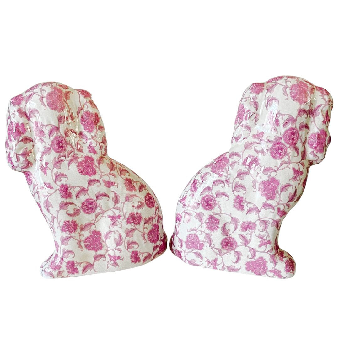 Pink Floral Staffordshire Style Spaniel Dogs