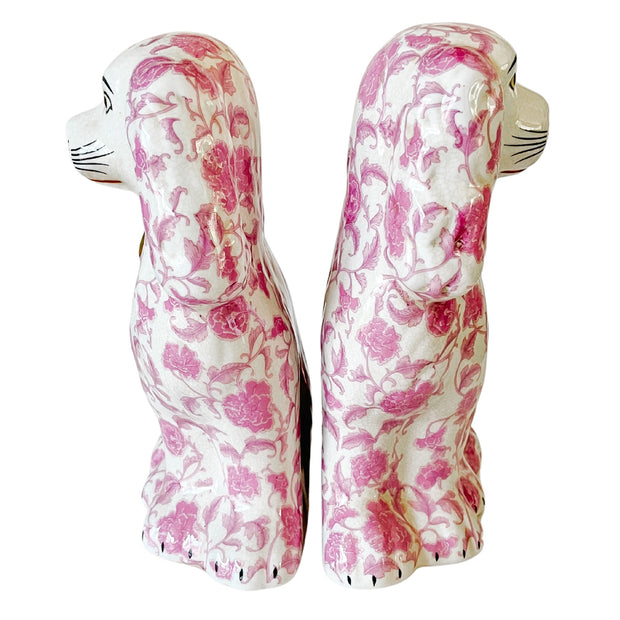 Pink Floral Staffordshire Style Spaniel Dogs