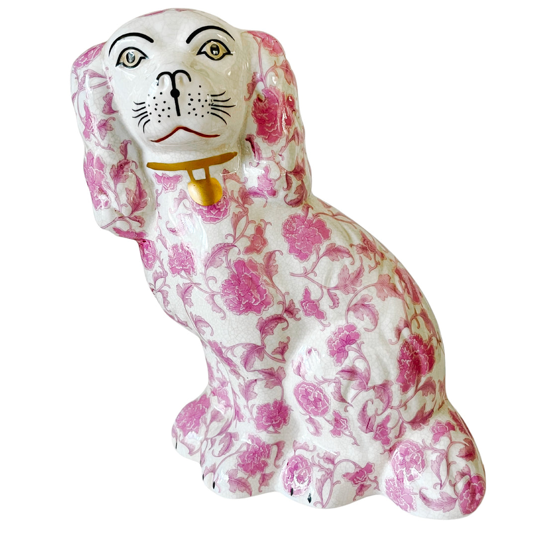 Pink Floral Staffordshire Style Spaniel Dogs