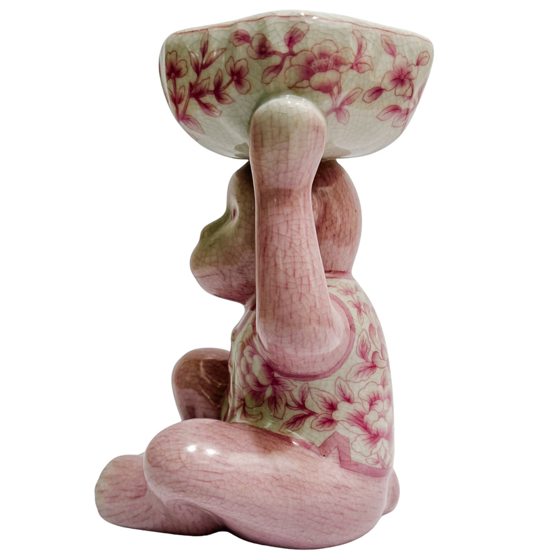 Pink Chinoiserie Monkey Holding Bowl