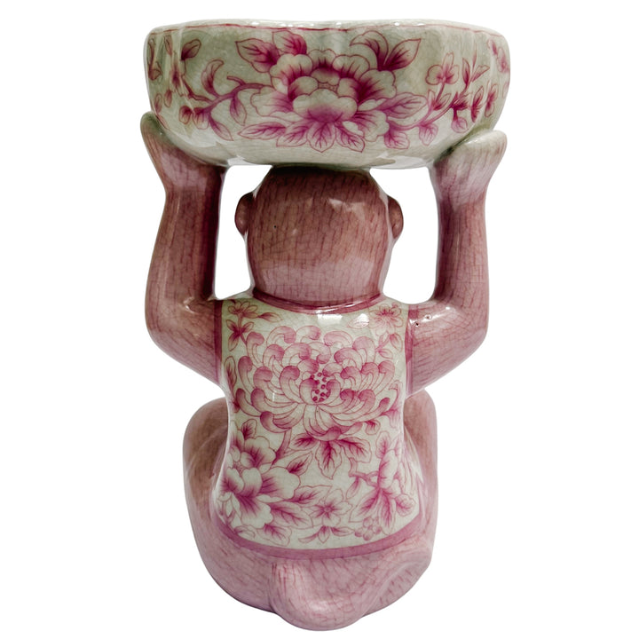 Pink Chinoiserie Monkey Holding Bowl