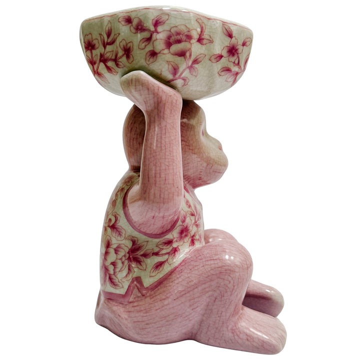 Pink Chinoiserie Monkey Holding Bowl