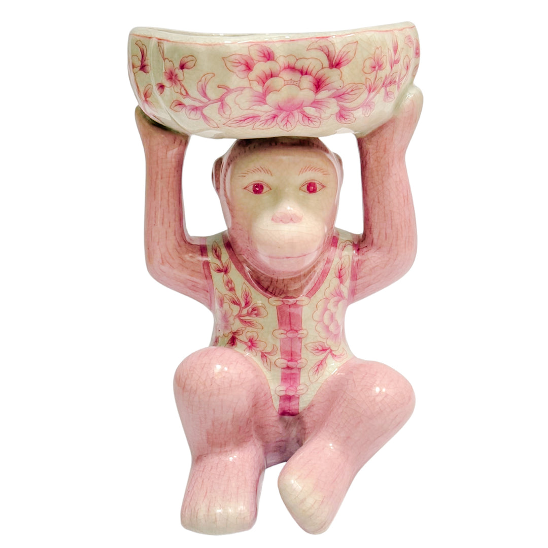 Pink Chinoiserie Monkey Holding Bowl
