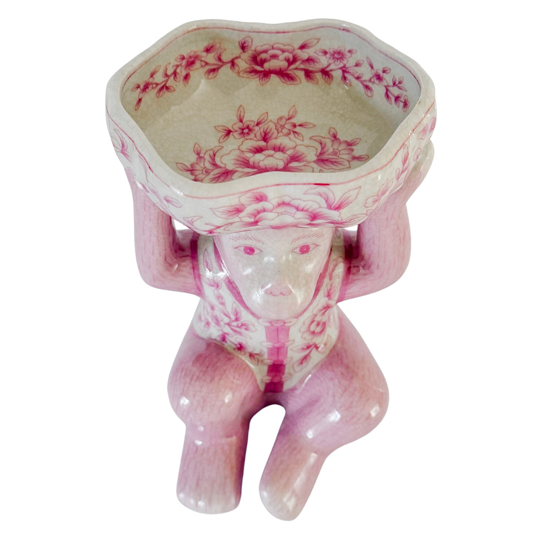 Pink Chinoiserie Monkey Holding Bowl