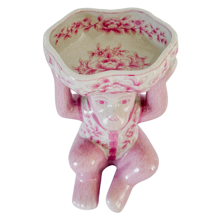Pink Chinoiserie Monkey Holding Bowl