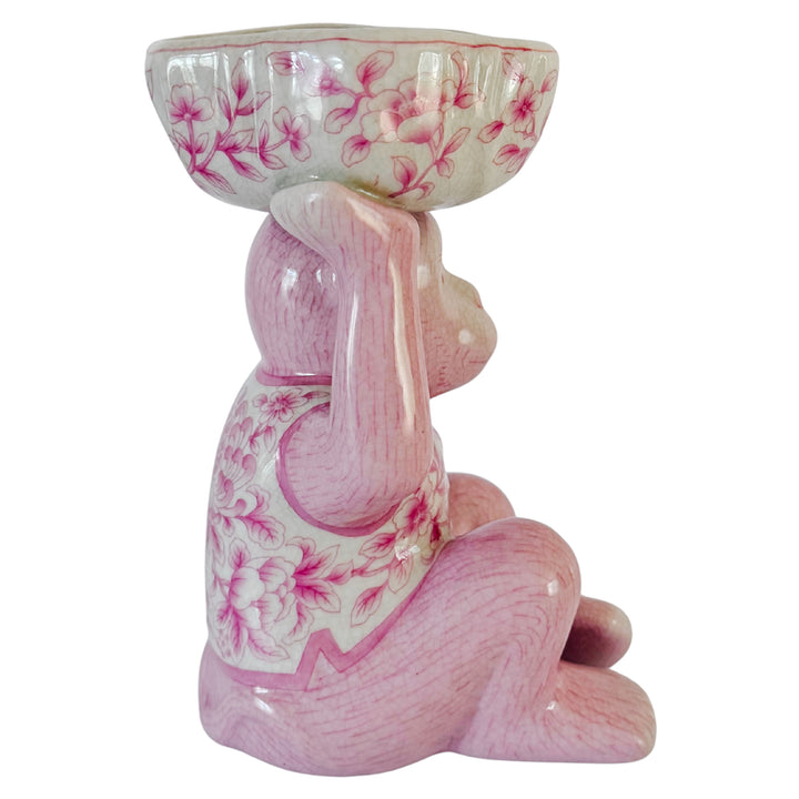 Pink Chinoiserie Monkey Holding Bowl