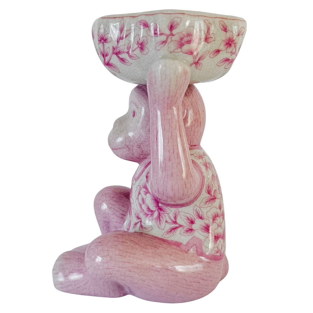 Pink Chinoiserie Monkey Holding Bowl