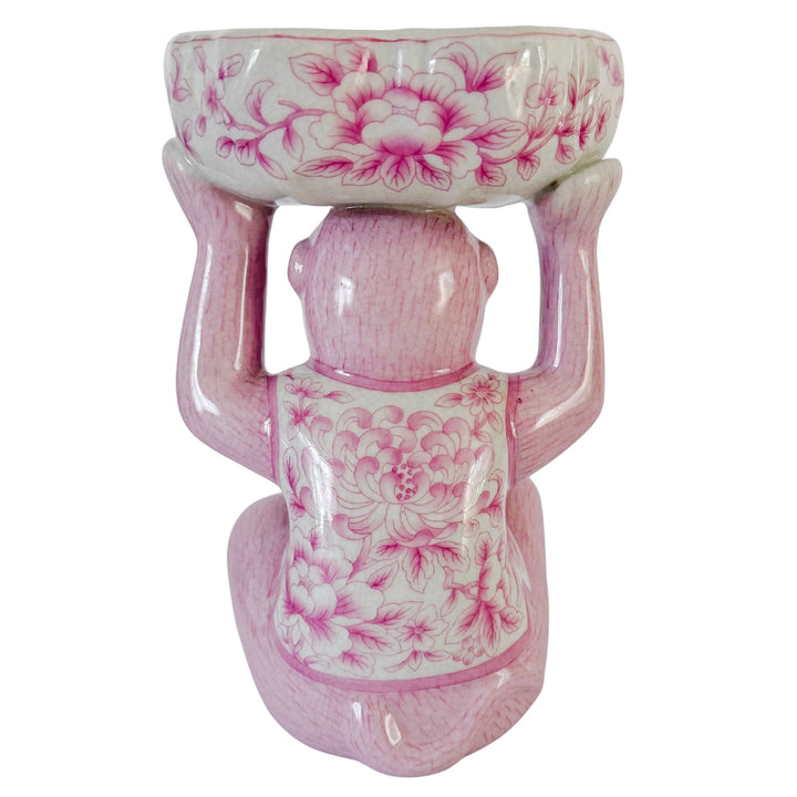 Pink Chinoiserie Monkey Holding Bowl