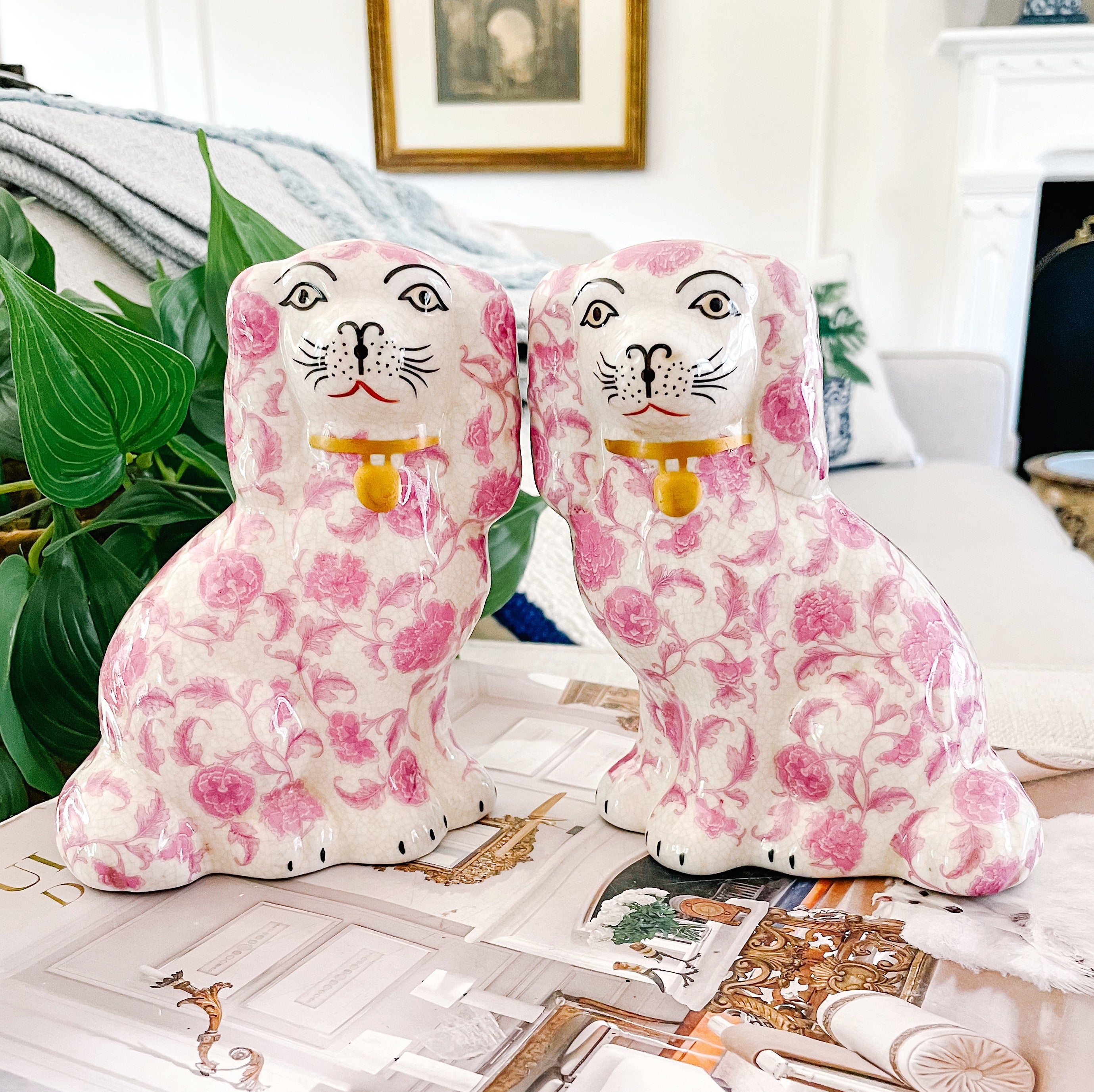 Pink Floral Staffordshire Style Spaniel Dogs – House of Andaloo