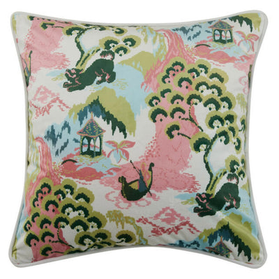 Pink & Green Chinoiserie Square 18” Throw Pillow