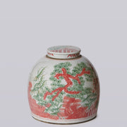 Pink & Green Porcelain Lidded Jar Three Friends Chinese Motif