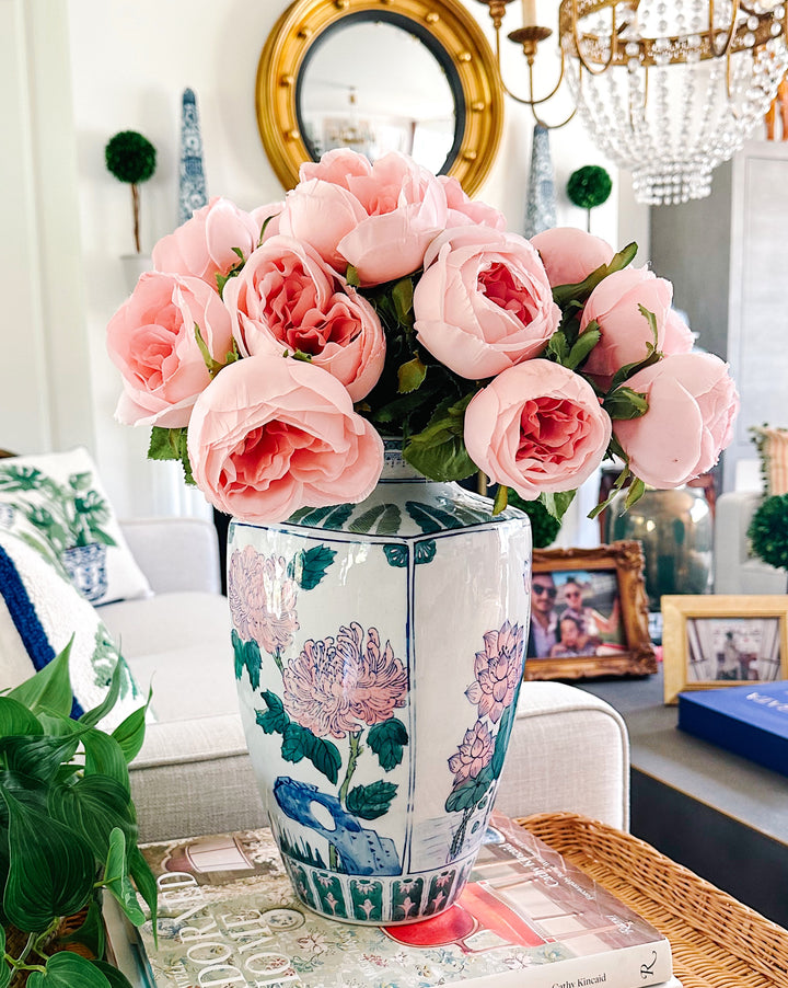 Pink, Green & Blue Chinoiserie Floral Vase