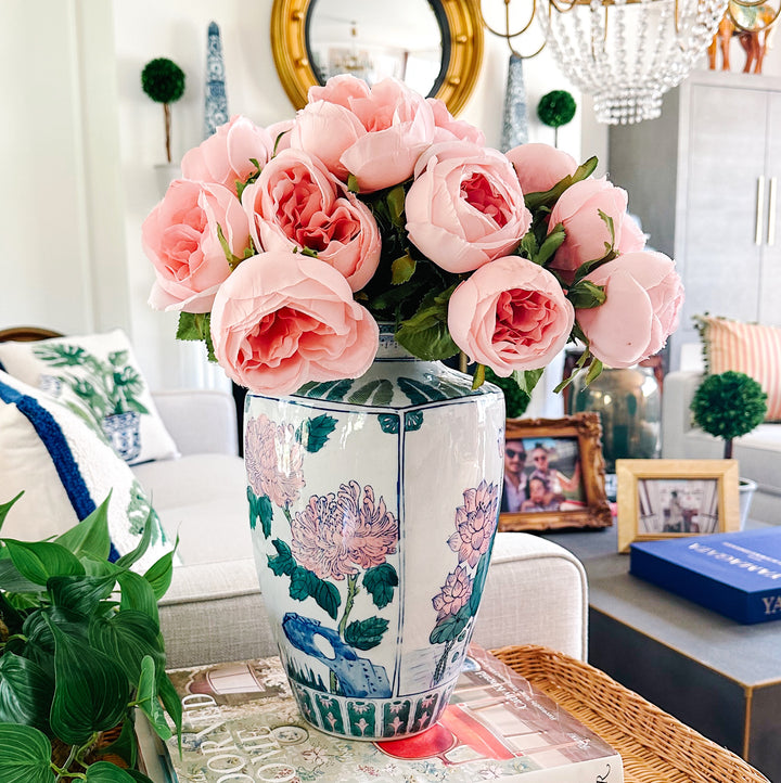 Pink, Green & Blue Chinoiserie Floral Vase